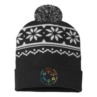 Save Bees Rescue Animals Recycle Plastic Earth Day 2024 USA-Made Snowflake Beanie