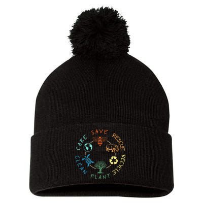 Save Bees Rescue Animals Recycle Plastic Earth Day 2024 Pom Pom 12in Knit Beanie