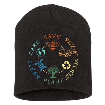 Save Bees Rescue Animals Recycle Plastic Earth Day 2024 Short Acrylic Beanie