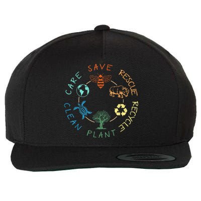 Save Bees Rescue Animals Recycle Plastic Earth Day 2024 Wool Snapback Cap