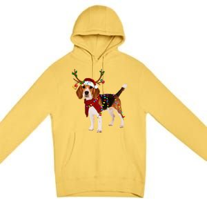 Santa Beagle Reindeer Light Christmas Funny Gift Premium Pullover Hoodie