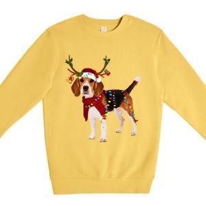 Santa Beagle Reindeer Light Christmas Funny Gift Premium Crewneck Sweatshirt