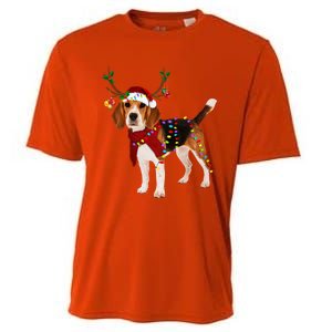 Santa Beagle Reindeer Light Christmas Funny Gift Cooling Performance Crew T-Shirt