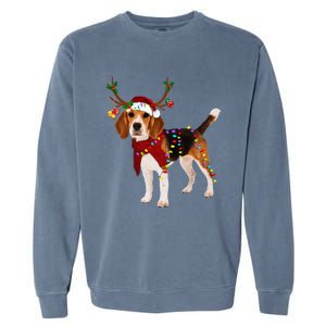 Santa Beagle Reindeer Light Christmas Funny Gift Garment-Dyed Sweatshirt