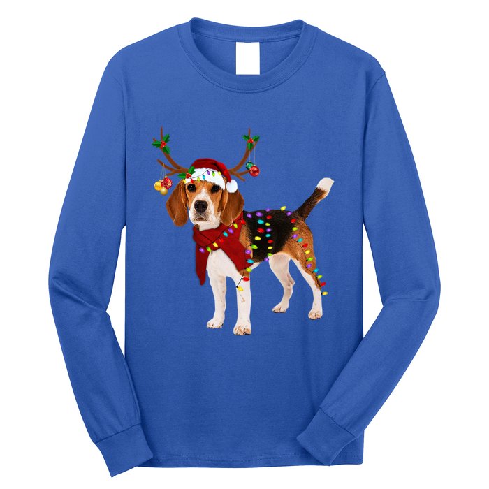 Santa Beagle Reindeer Light Christmas Funny Gift Long Sleeve Shirt