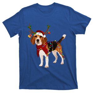 Santa Beagle Reindeer Light Christmas Funny Gift T-Shirt