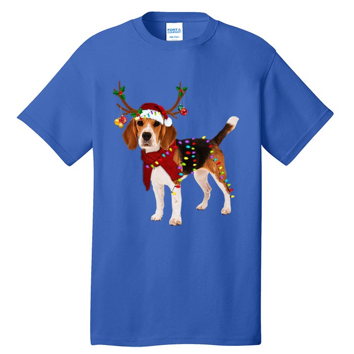 Santa Beagle Reindeer Light Christmas Funny Gift Tall T-Shirt