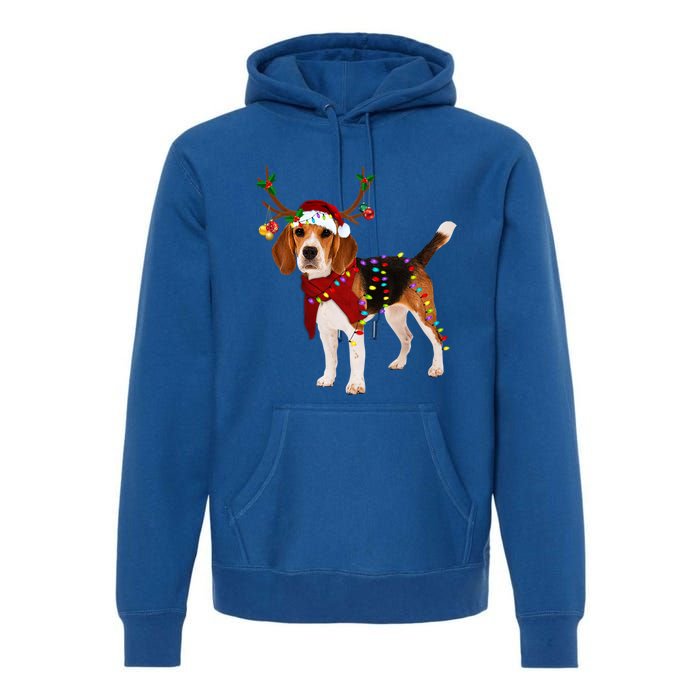 Santa Beagle Reindeer Light Christmas Funny Gift Premium Hoodie