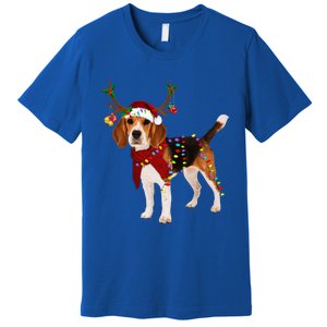 Santa Beagle Reindeer Light Christmas Funny Gift Premium T-Shirt