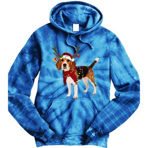 Santa Beagle Reindeer Light Christmas Funny Gift Tie Dye Hoodie