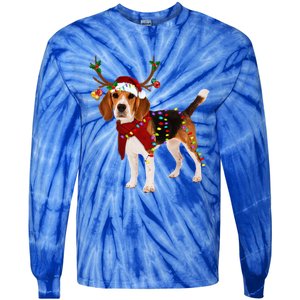 Santa Beagle Reindeer Light Christmas Funny Gift Tie-Dye Long Sleeve Shirt