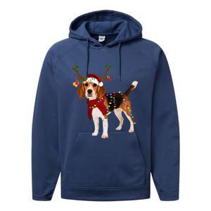 Santa Beagle Reindeer Light Christmas Funny Gift Performance Fleece Hoodie