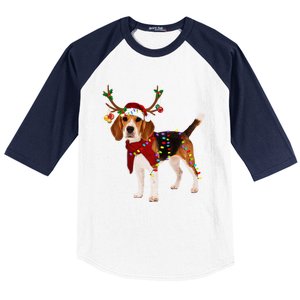 Santa Beagle Reindeer Light Christmas Funny Gift Baseball Sleeve Shirt