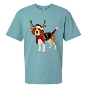 Santa Beagle Reindeer Light Christmas Funny Gift Sueded Cloud Jersey T-Shirt