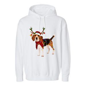 Santa Beagle Reindeer Light Christmas Funny Gift Garment-Dyed Fleece Hoodie