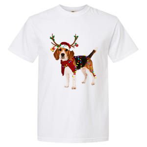 Santa Beagle Reindeer Light Christmas Funny Gift Garment-Dyed Heavyweight T-Shirt