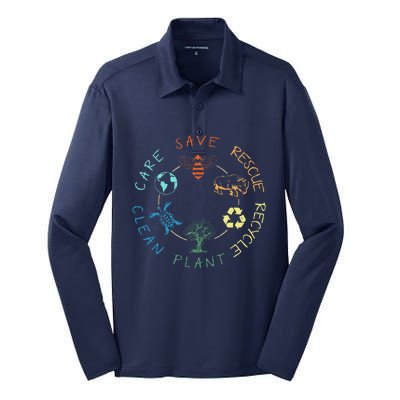 Save Bees Rescue Animals Recycle Plastic Earth Day 2024 Silk Touch Performance Long Sleeve Polo