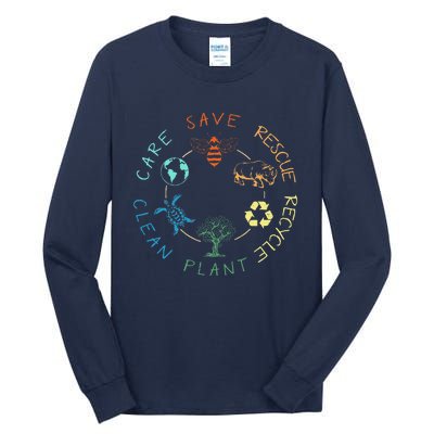 Save Bees Rescue Animals Recycle Plastic Earth Day 2024 Tall Long Sleeve T-Shirt