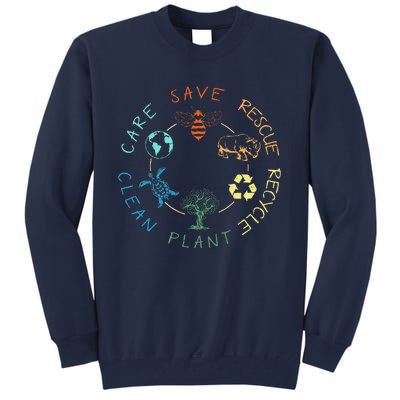 Save Bees Rescue Animals Recycle Plastic Earth Day 2024 Tall Sweatshirt