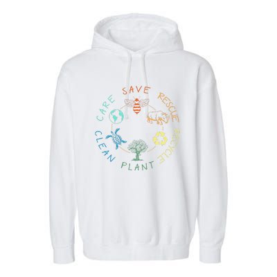 Save Bees Rescue Animals Recycle Plastic Earth Day 2024 Garment-Dyed Fleece Hoodie