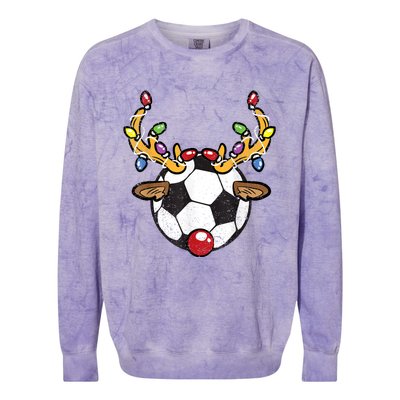 Soccer Ball Reindeer Christmas Pajama Xmas Lights Sport Colorblast Crewneck Sweatshirt