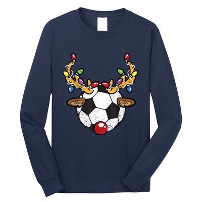 Soccer Ball Reindeer Christmas Pajama Xmas Lights Sport Long Sleeve Shirt