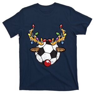 Soccer Ball Reindeer Christmas Pajama Xmas Lights Sport T-Shirt