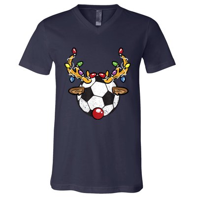 Soccer Ball Reindeer Christmas Pajama Xmas Lights Sport V-Neck T-Shirt