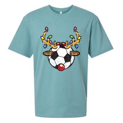 Soccer Ball Reindeer Christmas Pajama Xmas Lights Sport Sueded Cloud Jersey T-Shirt