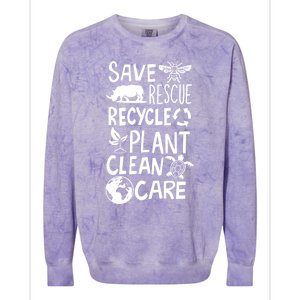 Save Bees Rescue Rhinos Recycle Plastic Clean Care Earth Day Gift Colorblast Crewneck Sweatshirt