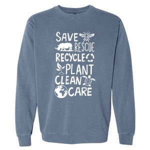 Save Bees Rescue Rhinos Recycle Plastic Clean Care Earth Day Gift Garment-Dyed Sweatshirt