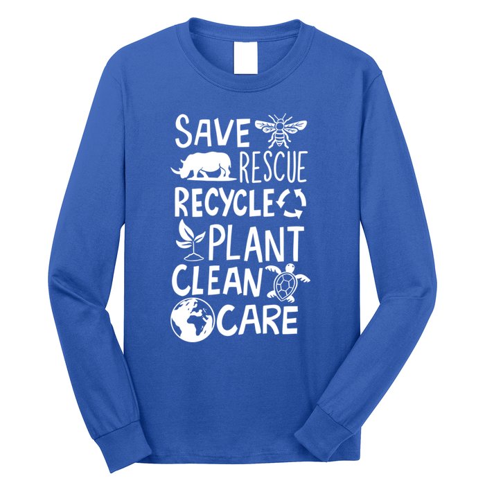 Save Bees Rescue Rhinos Recycle Plastic Clean Care Earth Day Gift Long Sleeve Shirt