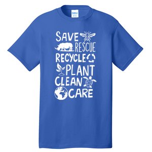 Save Bees Rescue Rhinos Recycle Plastic Clean Care Earth Day Gift Tall T-Shirt