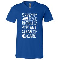 Save Bees Rescue Rhinos Recycle Plastic Clean Care Earth Day Gift V-Neck T-Shirt