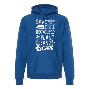 Save Bees Rescue Rhinos Recycle Plastic Clean Care Earth Day Gift Premium Hoodie