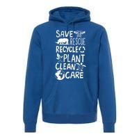 Save Bees Rescue Rhinos Recycle Plastic Clean Care Earth Day Gift Premium Hoodie