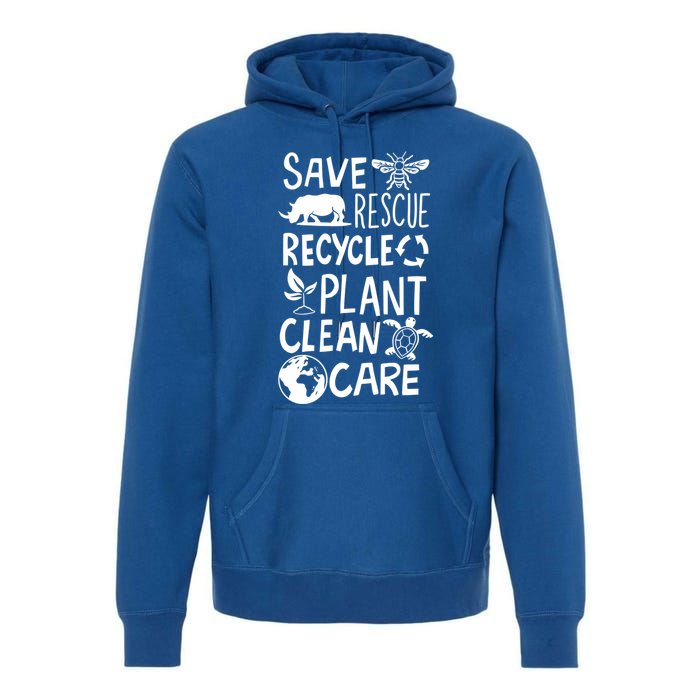 Save Bees Rescue Rhinos Recycle Plastic Clean Care Earth Day Gift Premium Hoodie