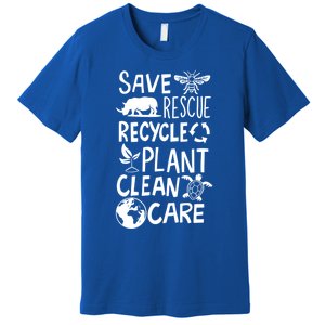 Save Bees Rescue Rhinos Recycle Plastic Clean Care Earth Day Gift Premium T-Shirt