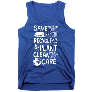 Save Bees Rescue Rhinos Recycle Plastic Clean Care Earth Day Gift Tank Top