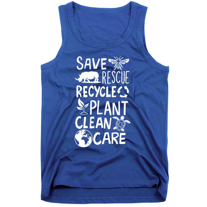 Save Bees Rescue Rhinos Recycle Plastic Clean Care Earth Day Gift Tank Top