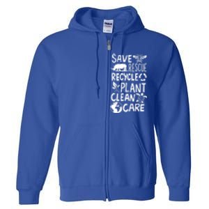 Save Bees Rescue Rhinos Recycle Plastic Clean Care Earth Day Gift Full Zip Hoodie