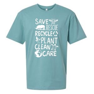 Save Bees Rescue Rhinos Recycle Plastic Clean Care Earth Day Gift Sueded Cloud Jersey T-Shirt