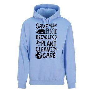 Save Bees Rescue Rhinos Recycle Plastic Clean Care Earth Day Gift Unisex Surf Hoodie