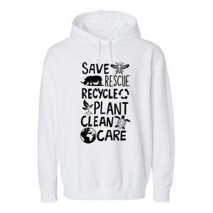 Save Bees Rescue Rhinos Recycle Plastic Clean Care Earth Day Gift Garment-Dyed Fleece Hoodie