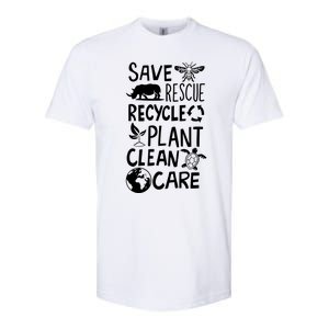 Save Bees Rescue Rhinos Recycle Plastic Clean Care Earth Day Gift Softstyle CVC T-Shirt