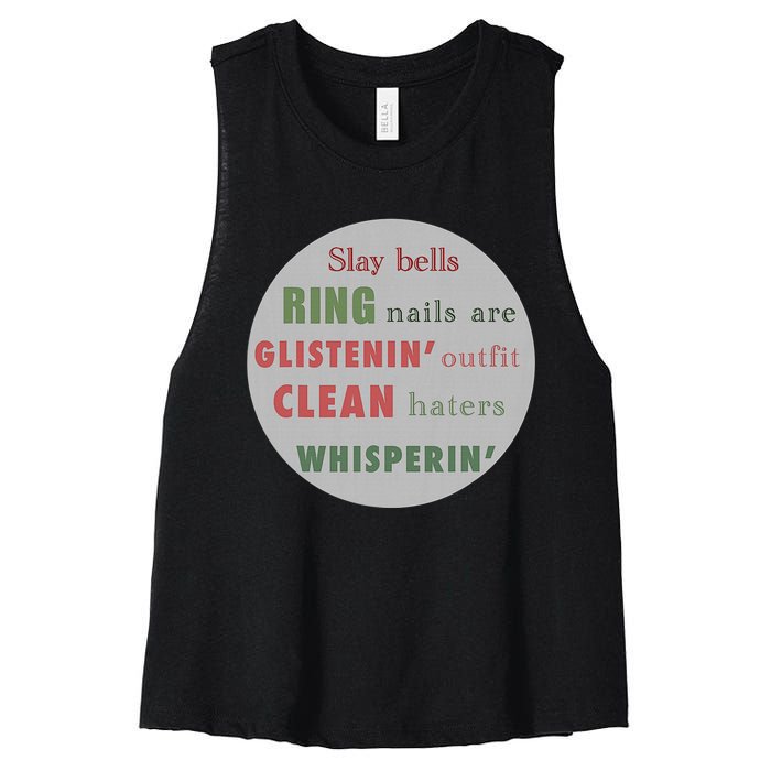 Slay Bells Ring Saying Women's Racerback Cropped Tank