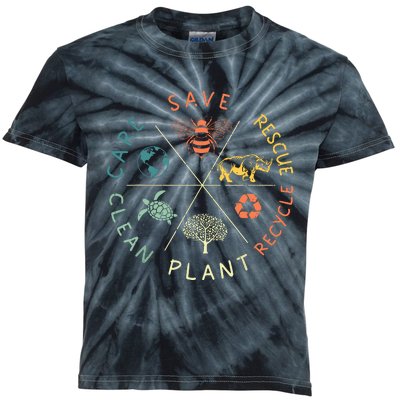 Save Bees Rescue Animals Recycle Plastic Earth Day Vintage Kids Tie-Dye T-Shirt