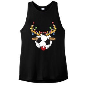 Soccer Ball Reindeer Christmas Pajama Xmas Lights Sport Ladies PosiCharge Tri-Blend Wicking Tank