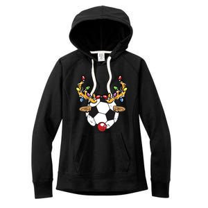 Soccer Ball Reindeer Christmas Pajama Xmas Lights Sport Women's Fleece Hoodie