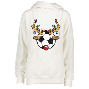 Soccer Ball Reindeer Christmas Pajama Xmas Lights Sport Womens Funnel Neck Pullover Hood